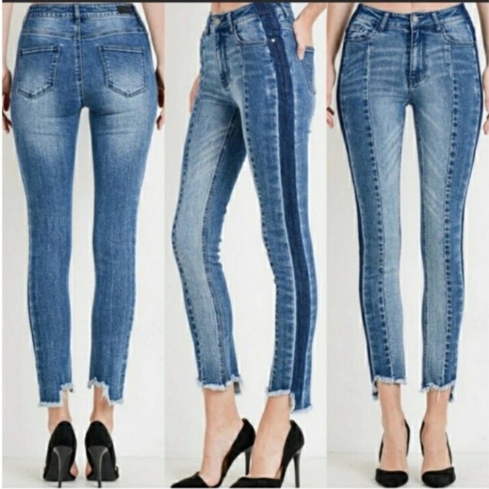 Black Label High Rise Two Tone Raw Hem Jeans Size 9